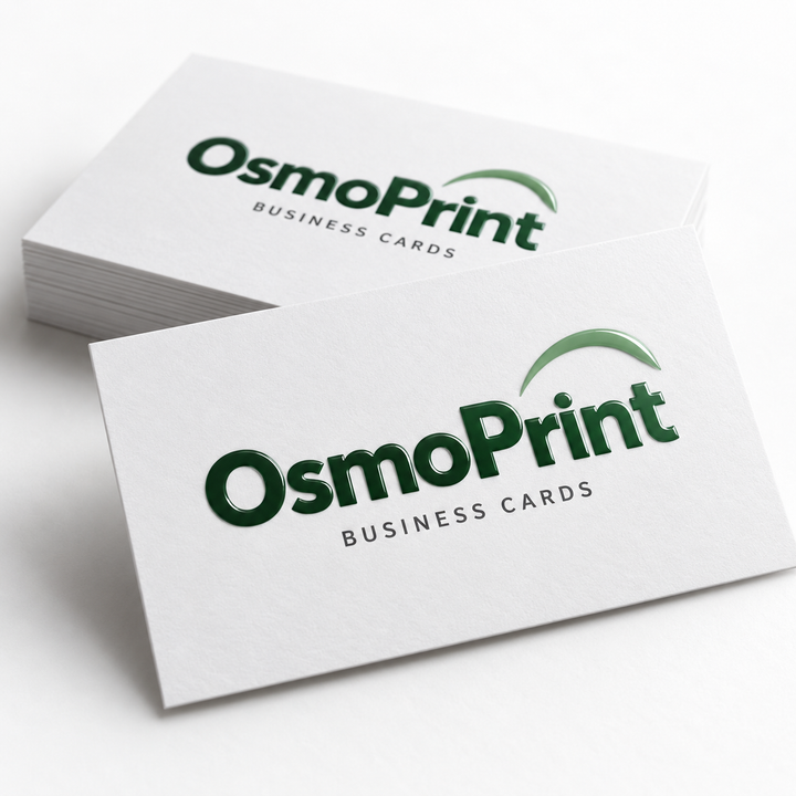 Illustrative OsmoPrint raised clear gloss business card product mockup